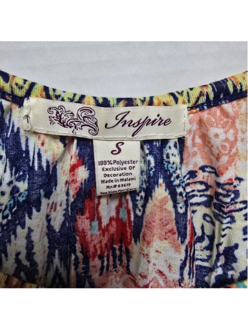 Women's Inspire Multi-color Blouse with Blue Crochet Sleeves, Size S - Picture 4 of 8